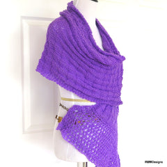 Bright Purple Shawl, Lightweight Hand Knit Summer Wrap