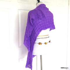 Bright Purple Shawl, Lightweight Hand Knit Summer Wrap