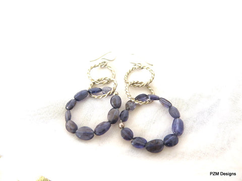 Blue Iolite Hoop Earrings, Gift for her
