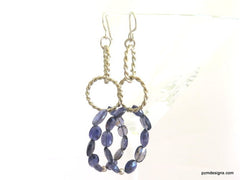 Blue Iolite Hoop Earrings, Gift for her
