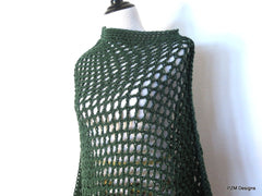 Green Fishnet Poncho, Plus Size Long Green Poncho