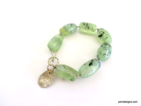 Green Gemstone Bracelet, Prehnite Gemstone Line Bracelet, Gift for Her