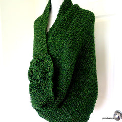 Large Green Circle Shawl, Hand Knit Infinity Shawl, Gift for Her