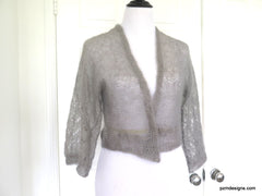 Gray Silk Mohair Hand Knit Sweater Shrug, Silk Bridal Shrug