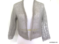 Gray Silk Mohair Hand Knit Sweater Shrug, Silk Bridal Shrug