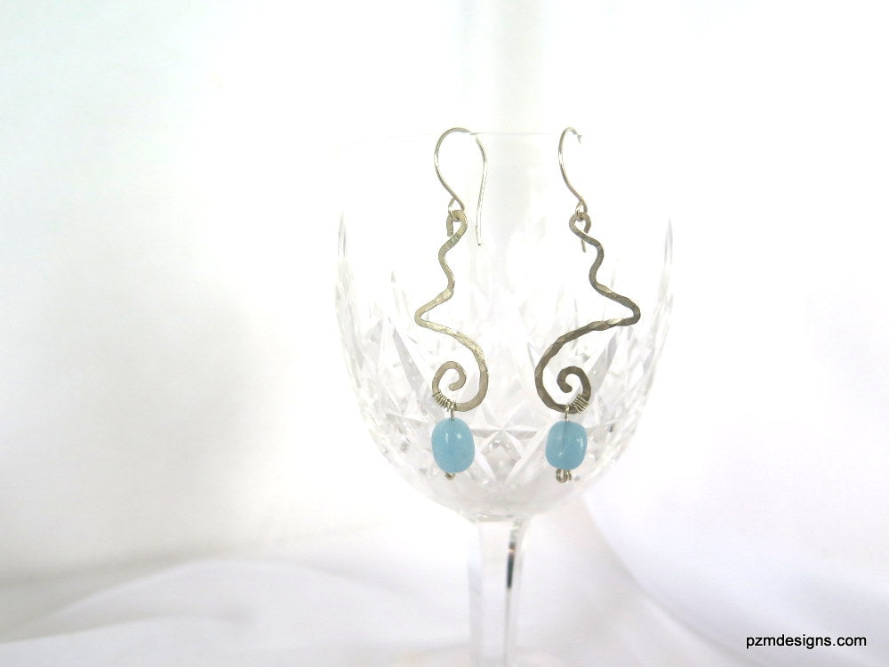 Art Deco Aquamarine Dangle Earrings, Gift for her - PZM Designs 