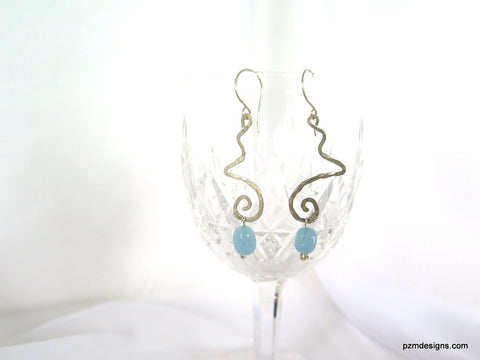 Art Deco Aquamarine Dangle Earrings, Gift for her