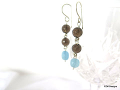 Aquamarine and Smokey Quartz Dangle Earrings, Handmade Jewelry, handmade earrings