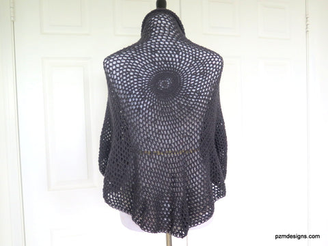 Charcoal Grey Crochet Shrug, Gray Lightweight Crochet Sweater