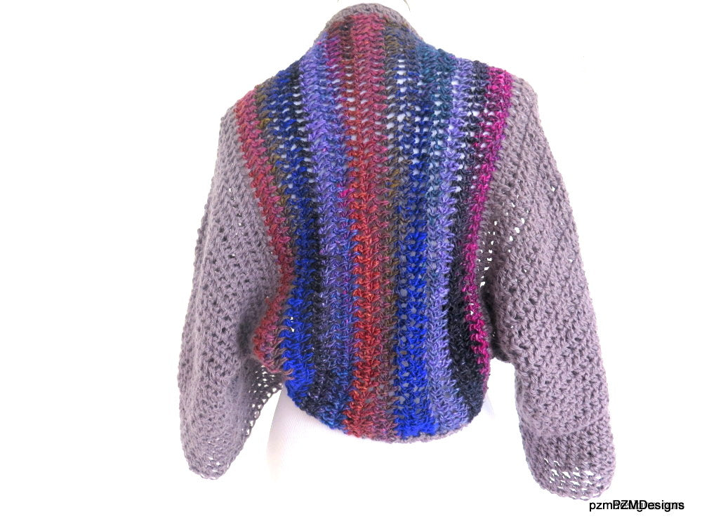 Chunky Angora Plus Size Crochet Shrug, Large Noro and Angora Sweater Shrug