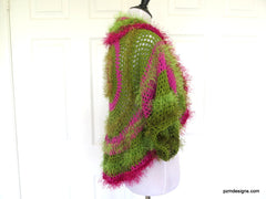 Green and Pink Unusual Designer Circle Shrug, Colorful Fashion Hand Crochet Jacket