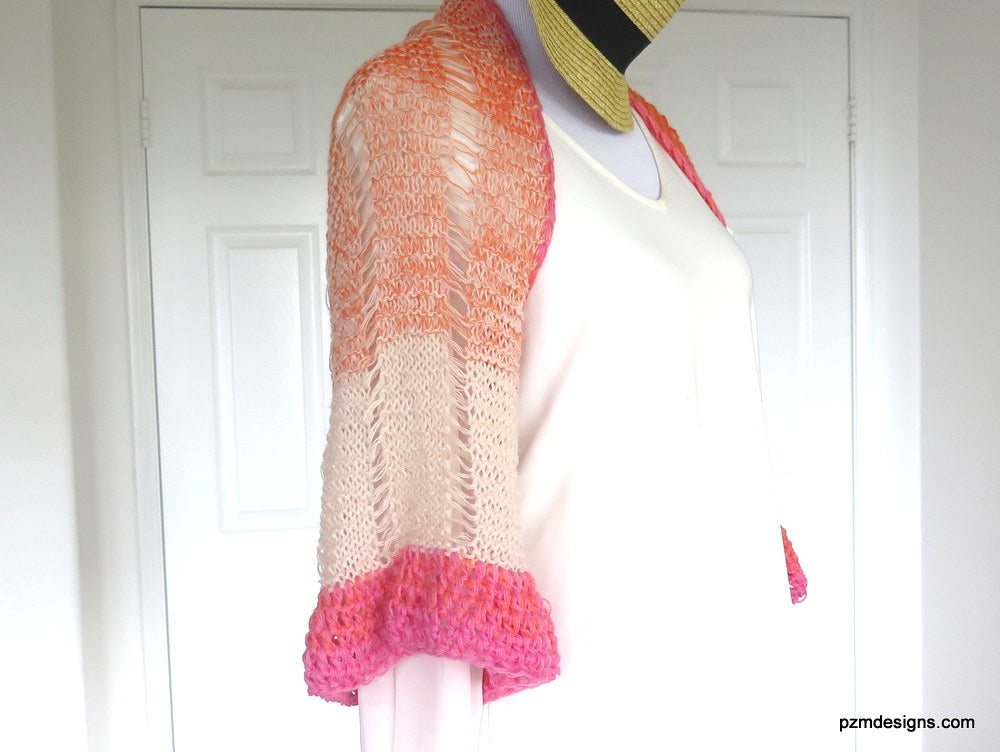 Knit Chic – Hand Pink Shrug, Ombre Boho Trendy Orange and Designs Shrug PZM