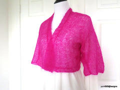 Hot Pink Silk Mohair Cropped Hand Knit Jacket Sweater