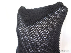 Black Asymmetric Hand Knit Poncho, Evening Black Wrap