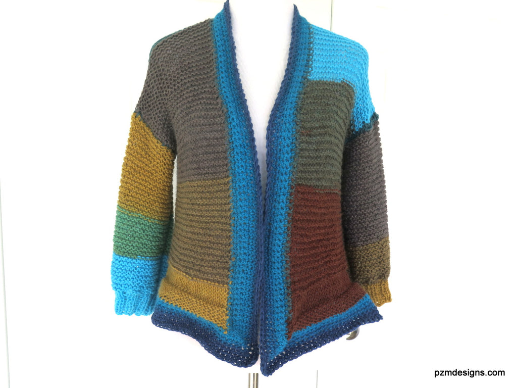 Large Color Block Hand Knit Cardigan, Trendy Knitwear – PZM Designs