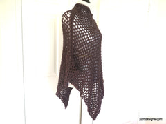 Brown Fishnet Poncho, Long Plus Size Crochet Poncho