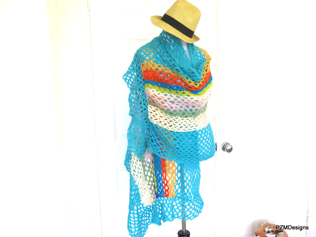 Colorful Hand Crochet Spring Shawl