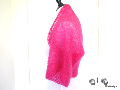 Hot Coral Knit Silk Mohair Shrug, Modern Bridal Shrug