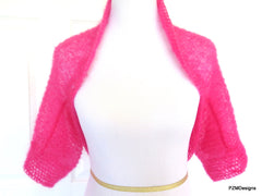 Hot Coral Knit Silk Mohair Shrug, Modern Bridal Shrug