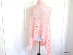 Pink Knit Lace Shawl, Bridal Shawl, Prayer Shawl
