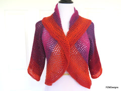 Colorful Crochet Circle Shrug, Rainbow Colored Lightweight Sweater