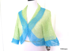 Green and Turquoise Thread Crochet Summer Shrug with Sequins