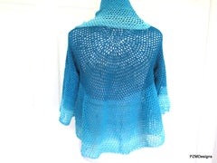 Blue Ombre Circle Shrug, Hand Crochet Plus Size Shrug