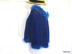 Royal Blue Short Crochet Poncho, Circle Poncho Gift for Her