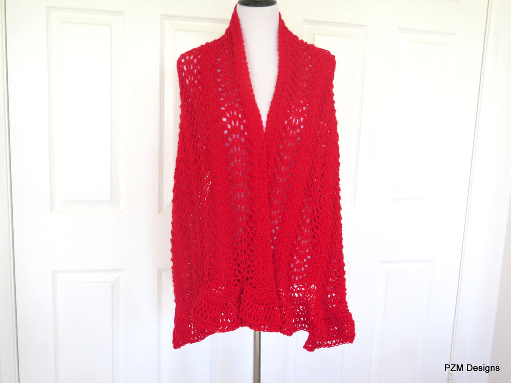 Red Hand Knit Lace Shawl, Red Prayer Shawl, Gift for Her – PZM Designs