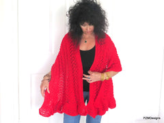 Red Hand Knit Lace Shawl, Red Prayer Shawl, Gift for Her