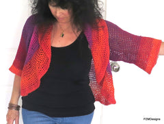 Colorful Crochet Circle Shrug, Rainbow Colored Lightweight Sweater