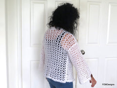 White Crochet Plus Size Sweater with Sequins, Gift for her