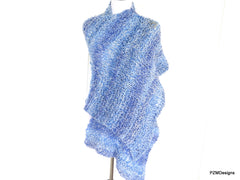 Light Blue Shawl, Extra Large Hand Knit Prayer Shawl