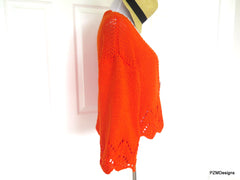Plus Size Orange Cardigan Shrug, Hand Knit Plus Size Jacket
