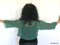 Kelly Green Silk Mohair Hand Knit Cardigan Sweater Shrug