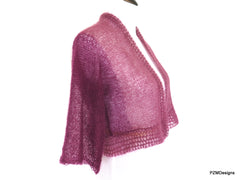 Plum Colored Ombre Silk Mohair Shrug, Knit Cropped Shrug