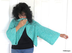 Aqua Plus Size Circle Shrug, Handmade Crochet