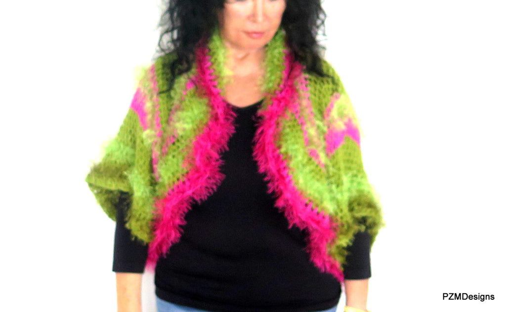 Colorful Cr Hand and Unusual Shrug, PZM – Pink Green Designer Circle Designs Fashion
