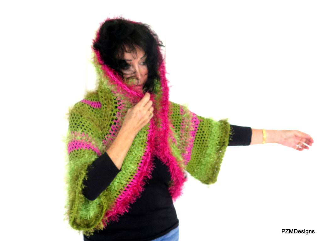 Green and Pink Unusual Designer Circle Shrug, Colorful Fashion Hand Cr –  PZM Designs | Strohhüte