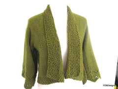 Dark Green Hand Knit Cardigan Sweater