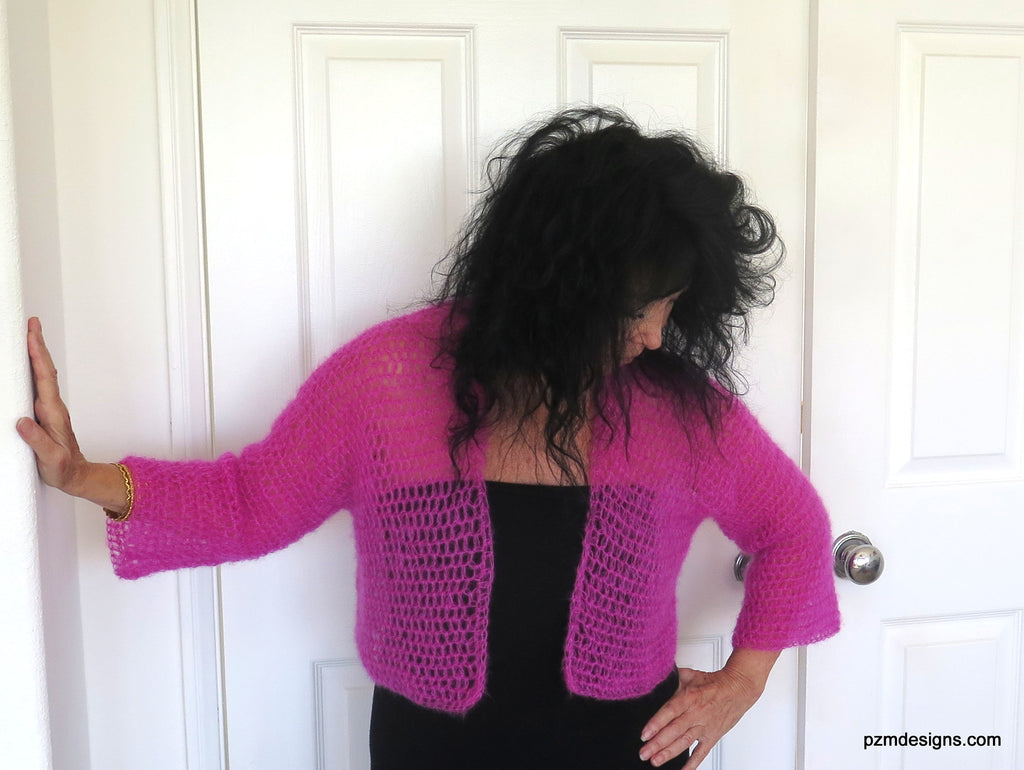 Hot Pink Silk Mohair Crochet Cardigan