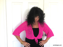 Bright Pink Crochet Tie Front Shrug