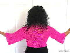 Bright Pink Crochet Tie Front Shrug