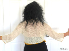 Beige Cotton Crochet Tie Front Bridal Shrug