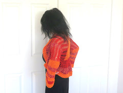 Lacy Orange and Red Shrug, Peplum Sweater Shrug
