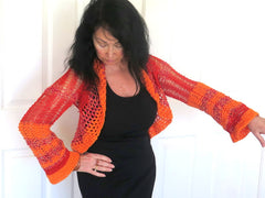 Lacy Orange and Red Shrug, Peplum Sweater Shrug