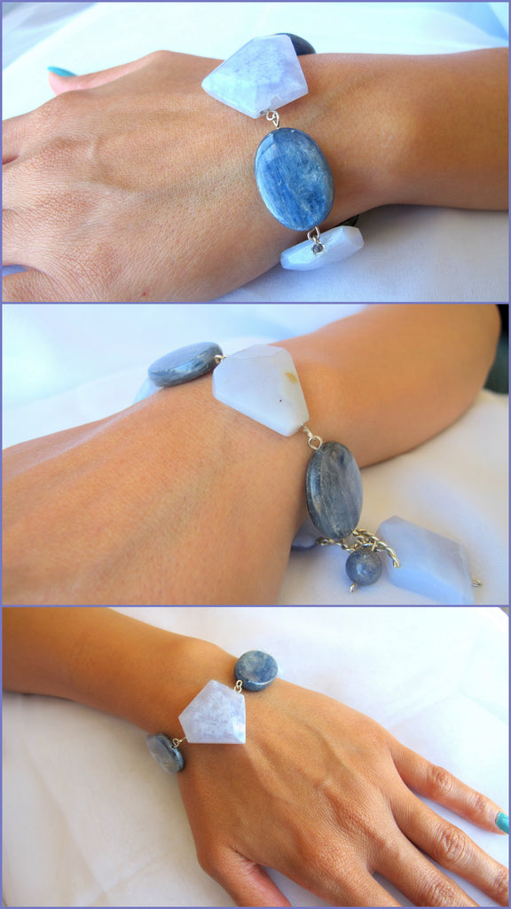 Blue Lace Agate Bracelet with Kyanite Accents
