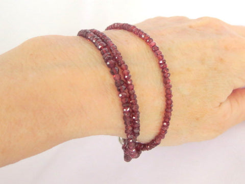 Three Strand Red Garnet Bracelet, gift for her