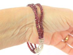 Three Strand Red Garnet Bracelet, gift for her - PZM Designs 