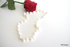 White Pearl Strand, Bridal Pearl Necklace - PZM Designs 